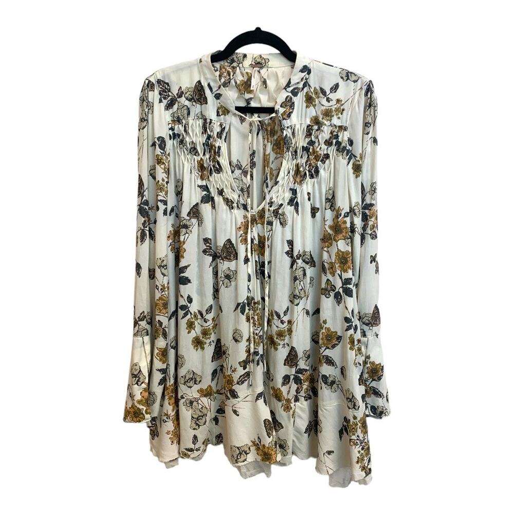Free People Pebble Crepe So Fine Boho‎ Flowy Raw Hem Top Blouse Tunic Sz M - Picture 4 of 15